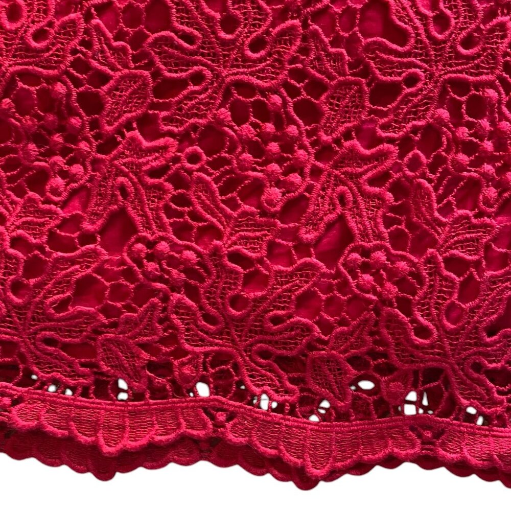 Talbots Red Scroll Floral Lace Overlay Top 3/4 Sleeve Scalloped Whimsigoth-18W - Picture 2 of 15